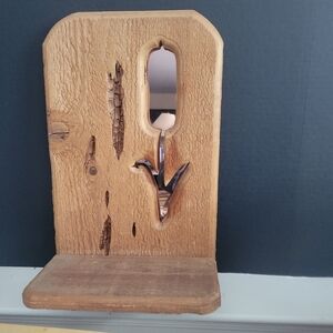 Rustic Wooden Wall Shelf with Mirror